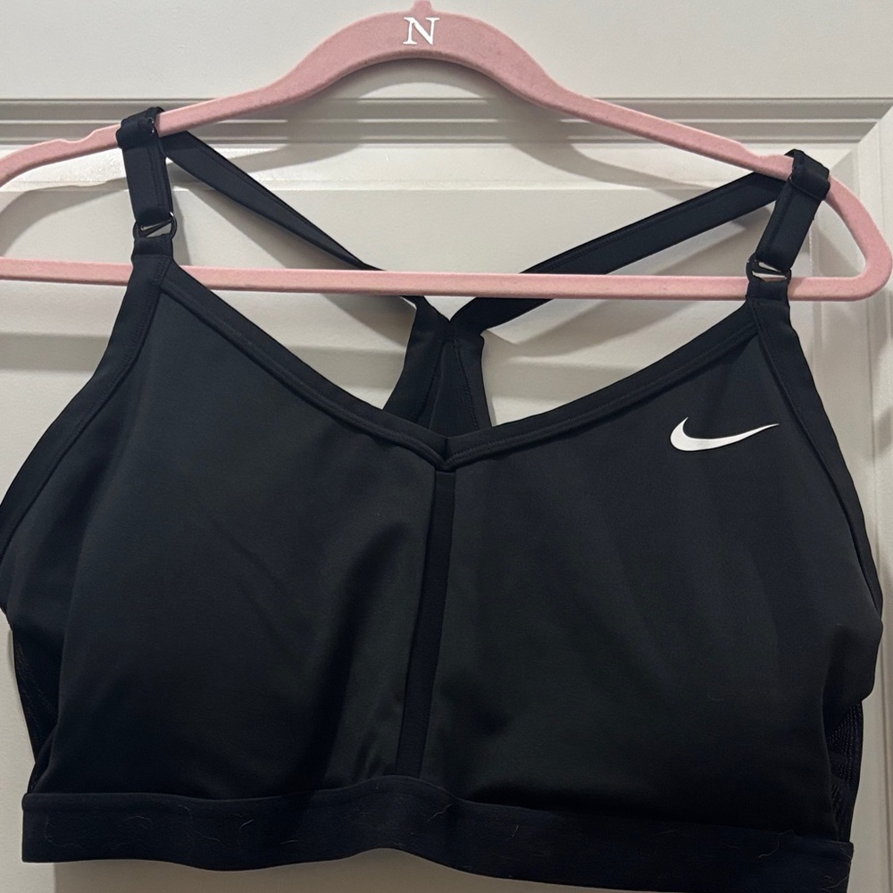Nike Women's Black Sports Bra with White Logo